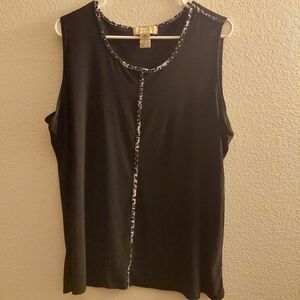 Black Tank Top with Black/Gray Pattern Trim 2X